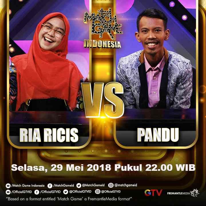 MatchGameId's tweet photo. Siapa sih yang nggak kenal @riaricis? Youtuber cantik ini akan melawan Pandu Winoto di #MatchGameGTV! Siapa ya yang bisa dapat jawaban #MATCH paling banyak dan memenangkan 50 JUTA? Cari tau jawabannya malam ini jam 22.00 WIB di @OfficialGTVID https://t.co/rv71YnUmRu