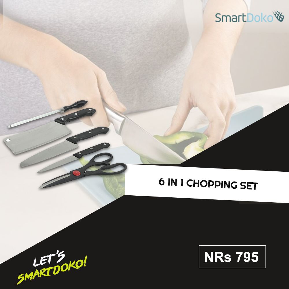 SmartDoko's tweet photo. Food Grade Wood #Chopping Board which is Durable #Stainless Steel Knives &amp; Scissors. Get Set Of 6 -1 Chef Knife,1 Small Knives, 1 Scissor, 1 Peller,1 Shapner &amp; 1 wooden Chopping Board at just NRs.795. https://t.co/Qg5KGpdiB2