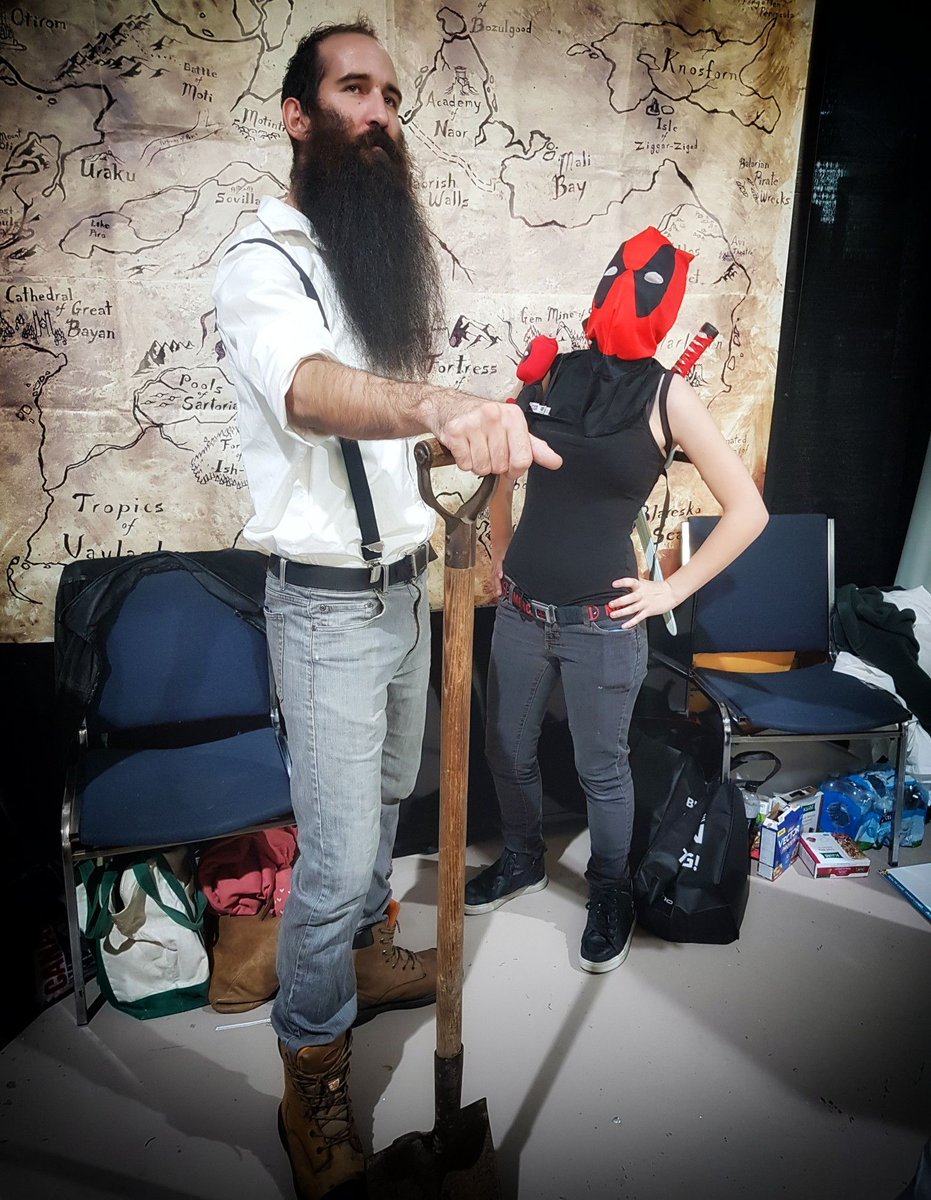 The Peasant stands tall as Deadpool looks on in awe. #MondayFunday #cosplay #Deadpool #boardgames