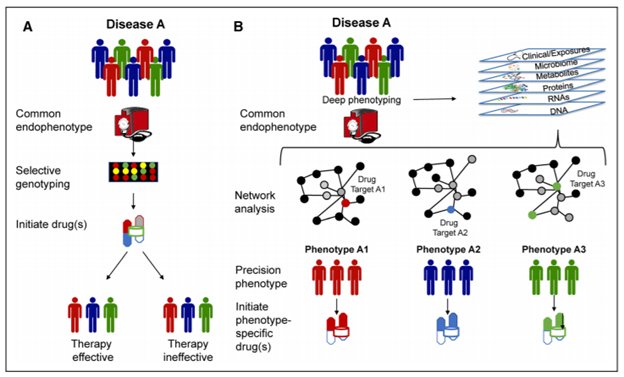 Read! A bold new approach to rational drug development, testing, and treatment.  Jane Leopold &amp;  Joe Loscalzo detail the importance of deep phenotyping &amp; interactome networks. The figure shows current approach vs. #PrecisionMedicine approach. #HLBSpopOmics
circres.ahajournals.org/content/122/9/…