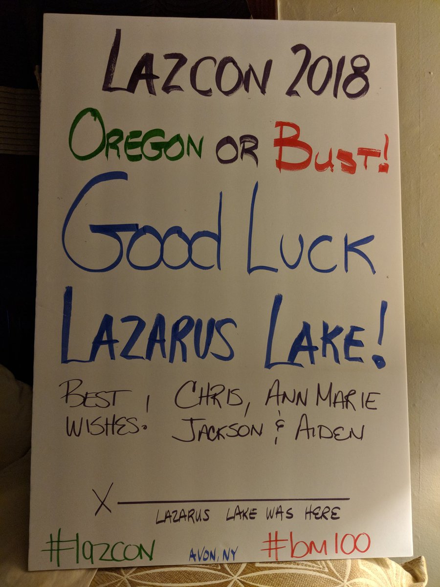 cherman99's tweet photo. When you find out his 3,000 mile cross country journey  along Route 20 will bring Lazarus Lake right by your house, you prepare an ice cold care package. #lazcon #bm100 https://t.co/EqsRMZYWhk