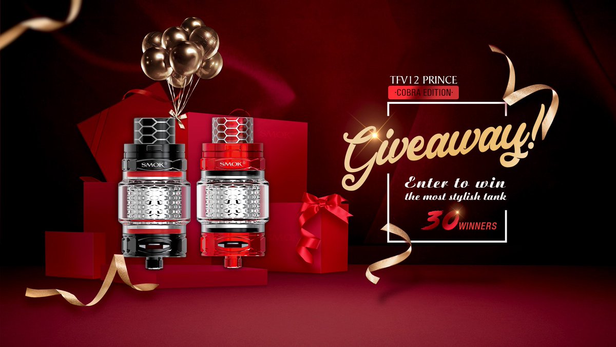 SMOKTECHLOGY's tweet photo. 📣30 winners!!! Share SMOK Competition,You will have a chance to Win SMOK TFV12 Prince Cobra Tanks! 
Take part in to be the lucky one! 👇
https://t.co/rM6cEg6V70 https://t.co/iv6UVGu5tB