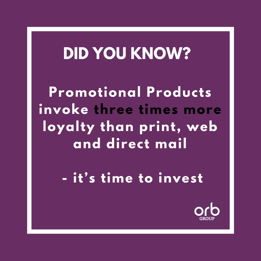Did you know that promotional materials invoke 3 times more loyalty than, print, web and direct mail!  The countdown is on until The Orb Show  - do you have your ticket yet?
#Didyouknow #Branding #PromotionalMerchandise #VM #OrbGroup
buff.ly/2I4WyCm