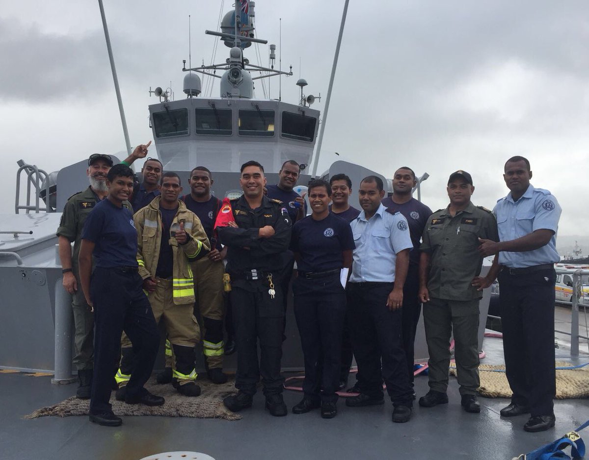 MichaelWiig's tweet photo. Keeping our ship and people safe! Force Integration Training being conducted by MOET for #hmnzstaupo @nznavy and @MPI_NZ, supported by the Fiji National Fire Authority. #Force4NZ #fijinavy #nzfs #wasawasa https://t.co/Y5OAKs5Wbt