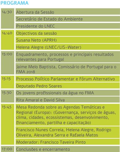 _LISWater's tweet photo. A sessão "Participação Portuguesa no Fórum Mundial da Água 2018 - Processos e resultados" é já amanhã! 📢🗓️

Veja o programa atualizado nesta mensagem 👉

Inscreva-se em: https://t.co/Unvw1bpvv1 https://t.co/PDUXIWFmuC