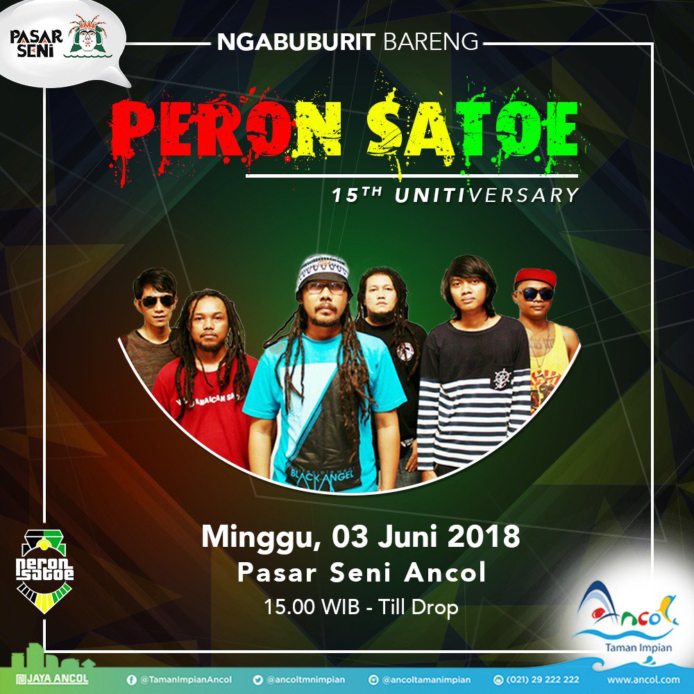ancoltmnimpian's tweet photo. NGABUBURIT BARENG @peronsatoe
15 th UNITIVERSARY
.
.
MINGGU, 03 JUNI2018
Start : 15.00 WIB- Till Drop
Panggung Utama PasarSeni
Ancol Taman Impian

#ancol #ancolovers #ancoltamanimpian #jakarta #pesonaindonesia#beach #musikreggea #peronsatoe #reggea #peronityindonesia #musik https://t.co/oOVSJwqp4x