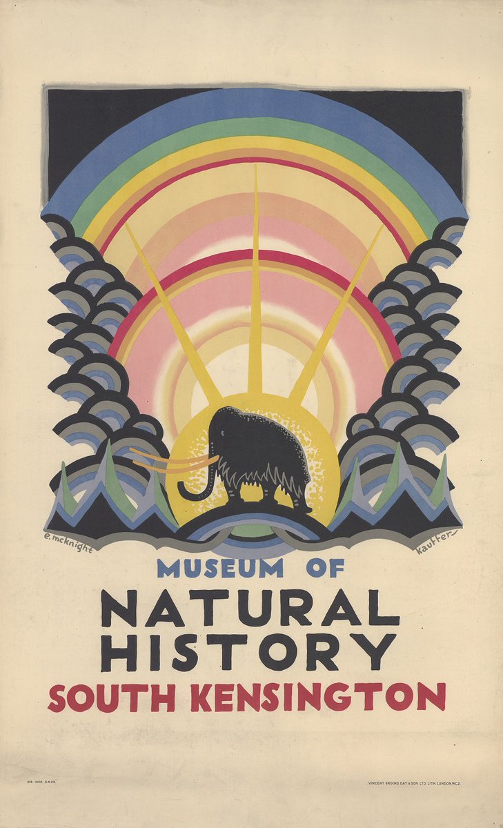 TfL's tweet photo. While the Tube is quite old, it’s not as old as some of the exhibits in the @NHM_london! Why not visit South Kensington this half term and come face to face with a mammoth like the one shown in this 1923 poster. #tflposters #offpeaklondon https://t.co/gRzMnmpXQI https://t.co/DmV9I6LV3j