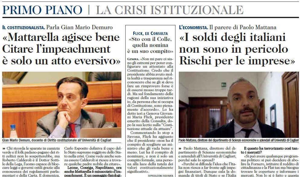 univca's tweet photo. Grazie a @UnioneSarda sul giornale oggi in edicola Celestino Tabasso intervista il costituzionalista Gianmario Demuro, Fabio Manca intervista l’economista Paolo Mattana #Crisidigoverno #costituzione @gmd60 @FabioMancaf @MiurSocial https://t.co/HE1p8VsiJo