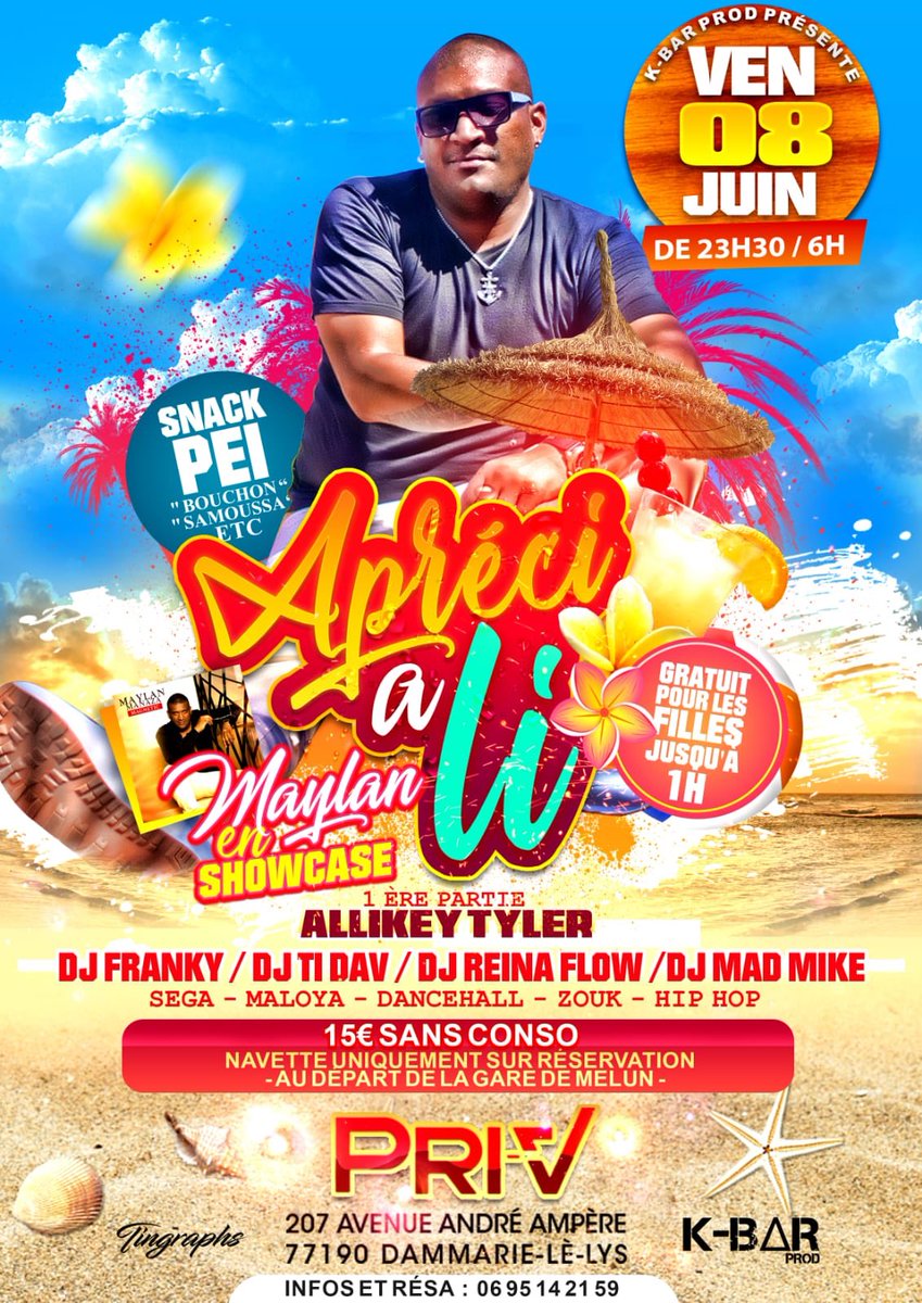 DjFranky974's tweet photo. VENDREDI 8 JUIN LE RETOUR DES SOIRÉES #APRECIALI à la discothèque #PRIV en showcase #MAYLANMANAZA au platines #Dj #DjFranky974 #DjMadMike #DjReinaflow #DjTiDav https://t.co/8tBYkIGs8S
