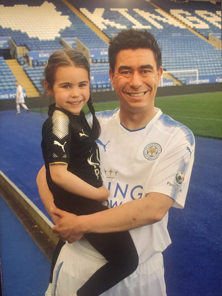Always a pleasure to play in the <a href="/FootballAid/">FootballAid</a> games and a very excited little mascot last night. Thankfully, she’s old enough to understand that her wearing a Leicester shirt is a purely temporary measure.