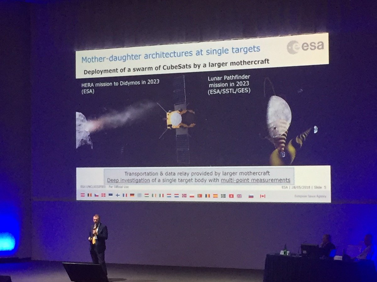 SurreySat's tweet photo. Roger Walker of @ESA presenting Lunar Pathfinder mission planned for 2023 with SSTL and @Goonhillyorg - 60kg payload space available. https://t.co/PDPfCcBqGt