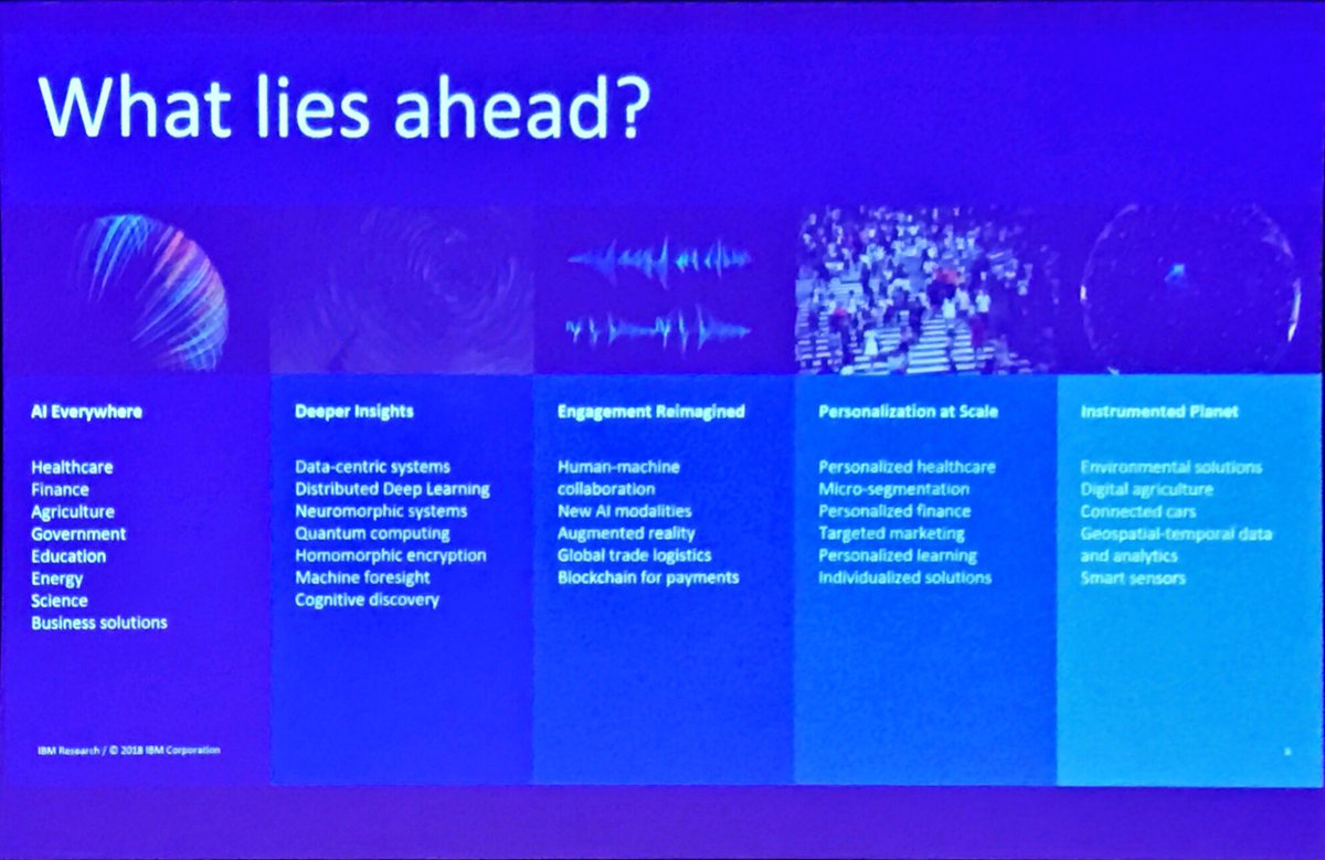 nielsmoller's tweet photo. What lies ahead? AI Everywhere. Deeper Insights. Engagement Reimagined. Personalization at Scale. Instrumented Planet. #IBMBPSDK18 #FluidDK #Ai #IDisruption https://t.co/Dj3HqnXMxs