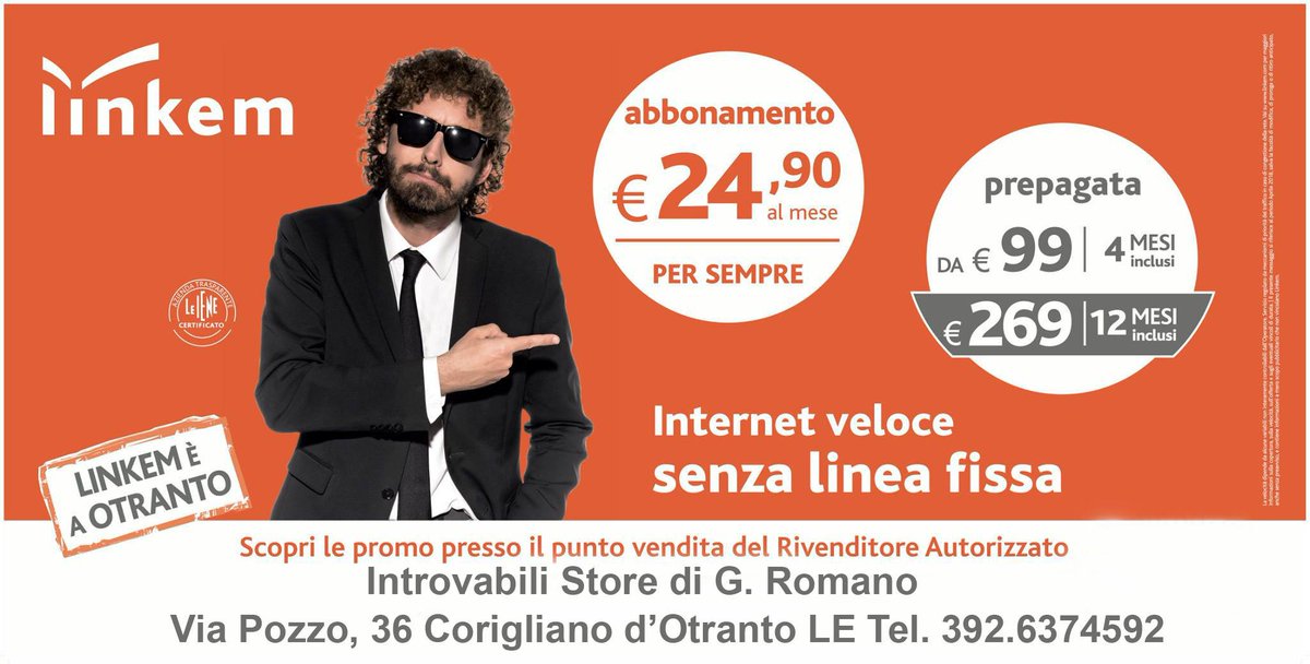 Introvabilisto1's tweet photo. Finalmente Linkem a Otranto! 
Navighi veloce, Senza linea fissa e Senza limiti 30Mega reali e lo provi GRATIS per 14 giorni, poi decidi se tenerlo o meno!!! Installazione GRATUITA e attivazione entro 3 giorni lavorativi!!!
Che aspetti?
Chiamaci al  392.6374592 https://t.co/boLnlExkcm