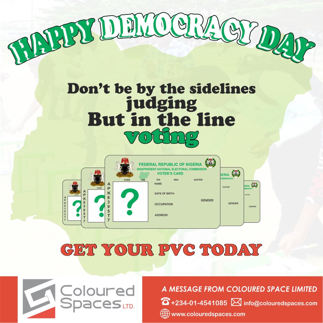 colouredspaces's tweet image. Happy Democracy Day.We urge you to get your PVC and be part of history. #democracyday #pvc #colouredspaces