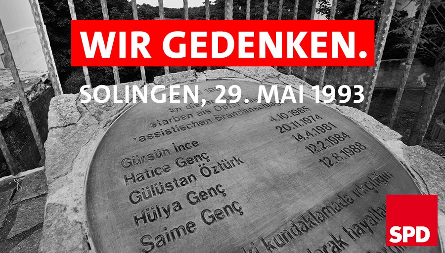 Wir gedenken der Opfer des grausamen Brandanschlags in #Solingen1993. Nein zu Rassismus! Nein zu Gewalt! Nein zu Diskriminierung! Heute wie an jedem anderen Tag.