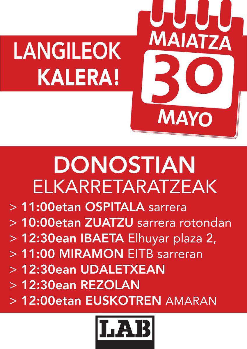 BIHAR #LangileokKALERA
📢📢📢
Espainiarekiko dependentzia=lan-hitzarmenen estatalizazioa=lan-baldintzen prekarizazioa
Hobeto bizitzeko hemen erabaki!
#LanDuina
#BiziDuina
#HerriDuina
@labzpf