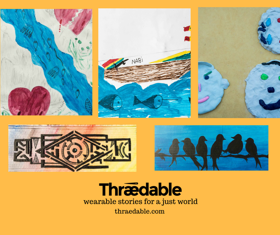 Thraedable's tweet photo. #ByWearingThraedable, you are giving voice to marginalised communities!

→ All our designs are inspired by the creative expressions of asylum seekers in Lesbos, Sicily and Syracuse, children with genetic conditions, and Tunisian youths. 

To learn more: https://t.co/AXLUd1vdnt https://t.co/yqUCxZhE0a