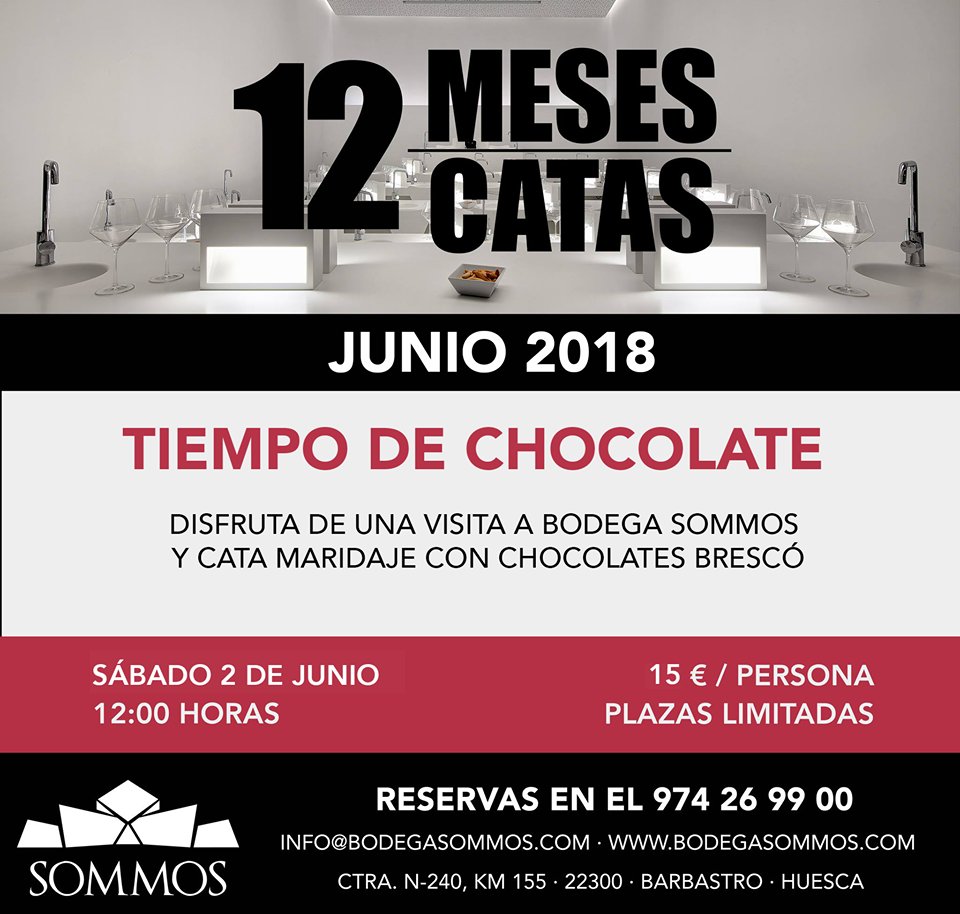 Este sábado 2 de junio seguimos con nuestra actividad "12 Meses 12 Catas" con Chocolates Brescó.
Disfrutaréis de una visita a Bodega SOMMOS y una cata maridaje muy dulce.
Reservas en el 974 269 900 y en bodegasommos.com.
¡No os lo perdáis!
#DisfrutaSommos #12meses12catas