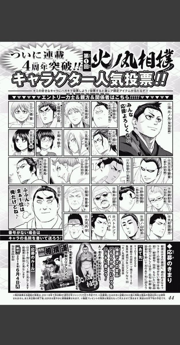 すずもと En Twitter 火ノ丸相撲キャラクター人気投票やってますー 応募券制ではないのでみんなで好きなキャラクターに愛のエールを送りましょう 〆切は6月4日です 公式画なので怒られたら即消します