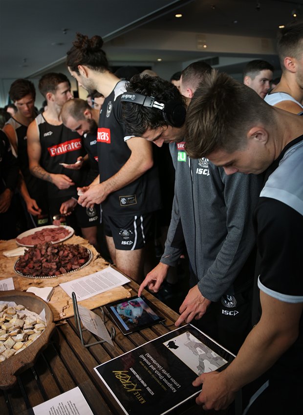 CollingwoodFC's tweet photo. GALLERY | A cultural lesson at the Holden Centre -https://t.co/pRpWaBhG9o Today our players embraced our Indigenous past, with help from a special guest. #FOREVER https://t.co/FCbx4qx07e