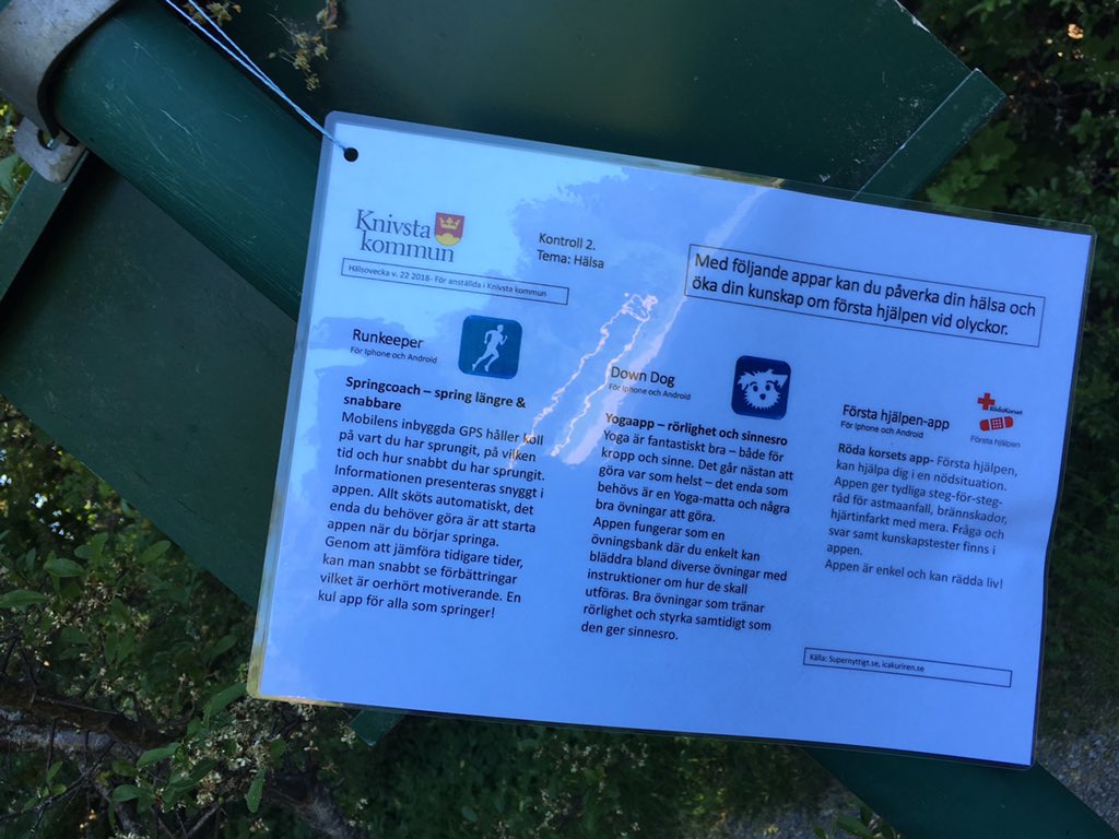 EkbomC's tweet photo. Hälsoveckan har nu startat i Knivsta kommun! En hälsopromenad med tips på digitala verktyg är en aktivitet bland många. #digitalisering https://t.co/4ybAEf00dq