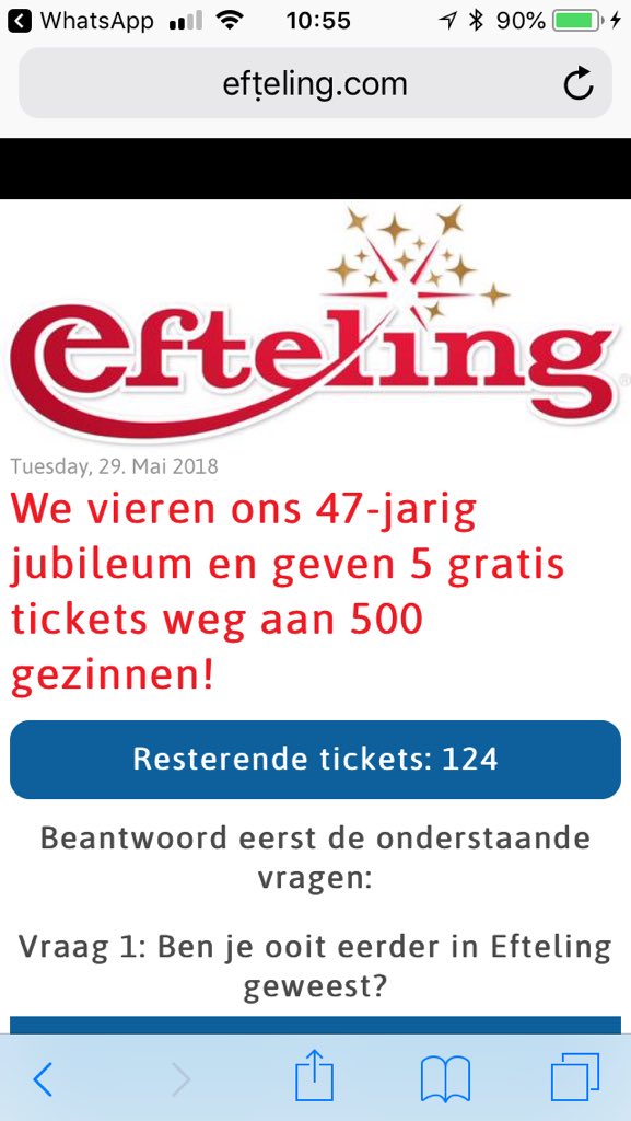 Scralan's tweet image. .@Efteling Ik heb meegedaan aan een onbestaande actie vrees ik 🙈... Ik moest dit doorsturen naar 20 Whatsapp-contacten: *Efteling geeft 5 gratis tickets weg aan 500 gezinnen* om zijn 68-jarig jubileum te vieren. Haal je gratis kaartjes bij : efṭeling.com  . Kan dat?