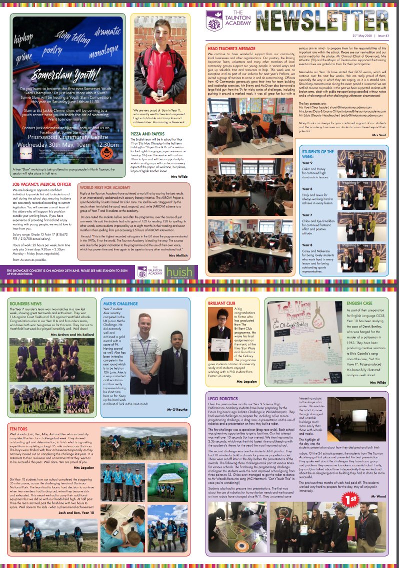 pyrlandschool's tweet photo. Our latest newsletter is out. In this edition: a world first for the academy in literacy, a first place in a national robotics competition and a gold award in a UK Maths challenge (are you spotting a trend here?!)
#topacademies
#toptauntonschools
#starpupils
#Taunton https://t.co/xx5QkECFjY