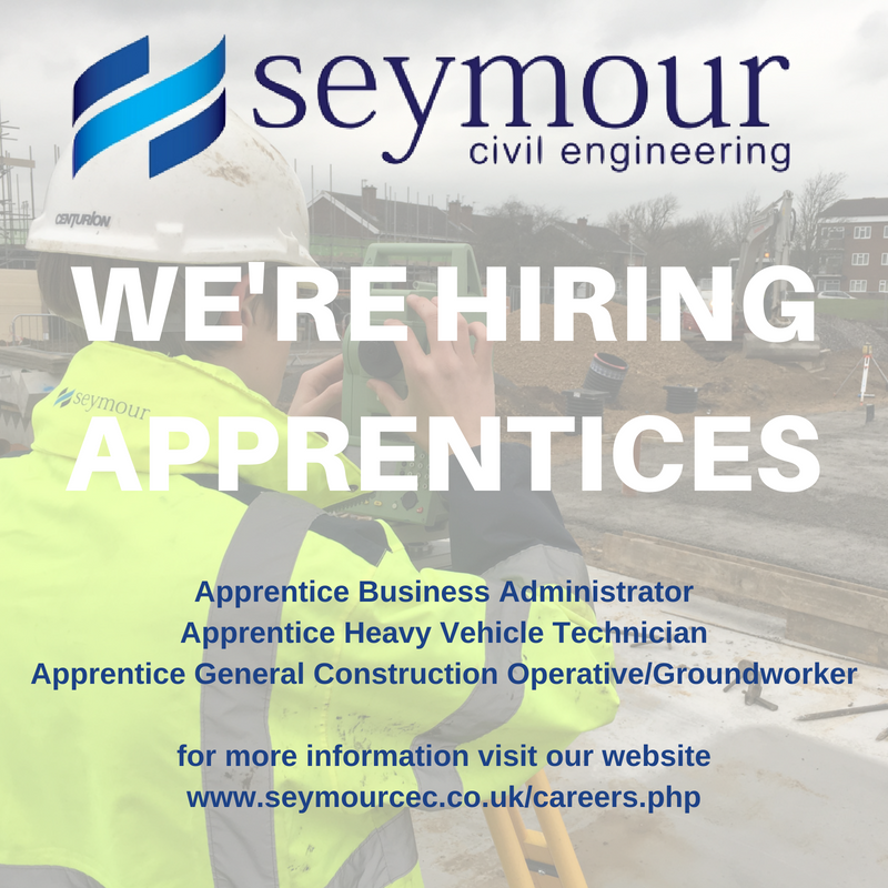 #apprenticeships alert! Vacancies for our next intake of #apprentices are now live. To start with is in 2019, we're on the look out for a apprentices in a number of different areas of the business, make sure to drop in a copy of your CV to HR@seymourcivil.co.uk
