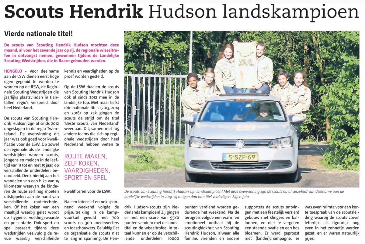 SCOUTS HENDRIK HUDSON LANDSKAMPIOEN 

Hengelo's Weekblad 29 mei 2018