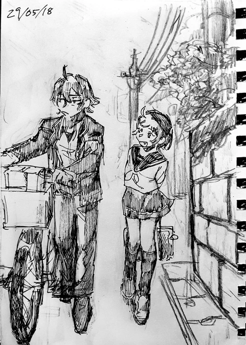 お昼の時に描いた落書きちゃんと終わらせた
八幡と小町 