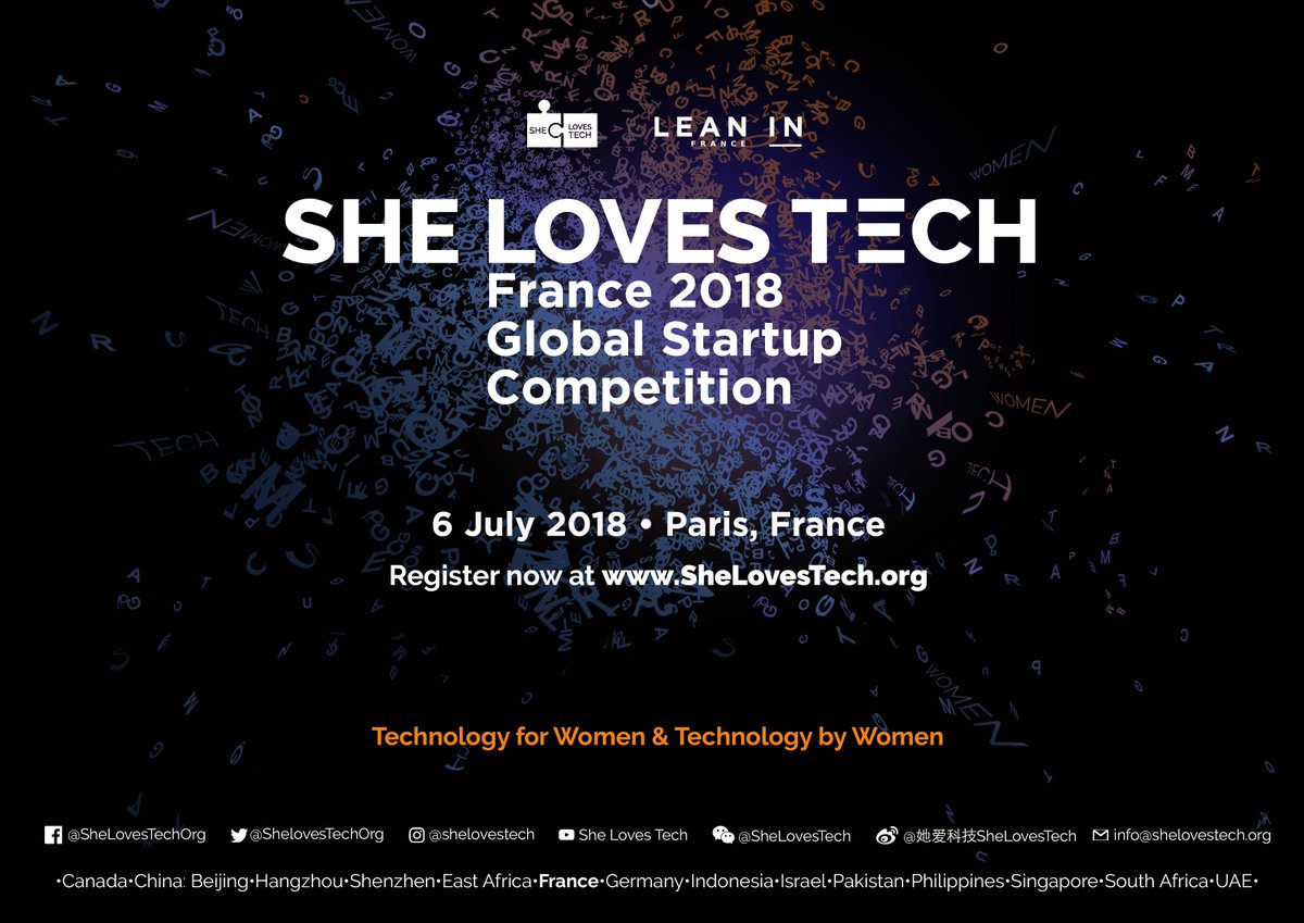 @LeanInFrance apporte la compétition internationale des startups dans la tech @SheLovesTechOrg à Paris ! Il reste encore des places pour candidater sur shelovestech.org Partagez l'info : @GSWWomenParis @TechstarsParis @Willa_off @_TheFamily @joinstationf @starther_org