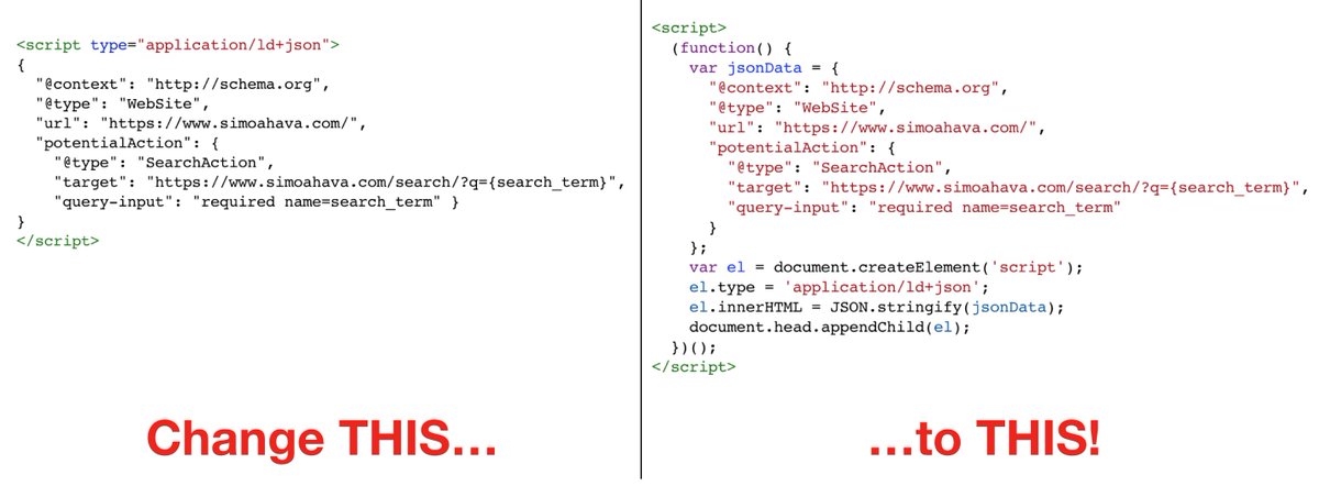 SimoAhava's tweet image. There are issues with Google&apos;s Structured Data Testing Tool not interpreting #GoogleTagManager Custom HTML Tag JSON-LD snippets.

You can fix this by programmatically adding the JSON LD instead of adding it as a &amp;lt;script&amp;gt; block directly.

#googletagmanager #seo
