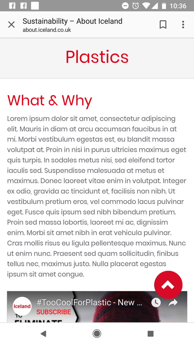 Just_FoodUK's tweet photo. @IcelandFoods, we love the pledge you made to go #plasticfree by 2020, but maybe update your website to reflect that commitment? A Lorem Ipsum mock text on your corporate sustainability page slightly hinders the credibility of your message... https://t.co/q3hRIY39Qp