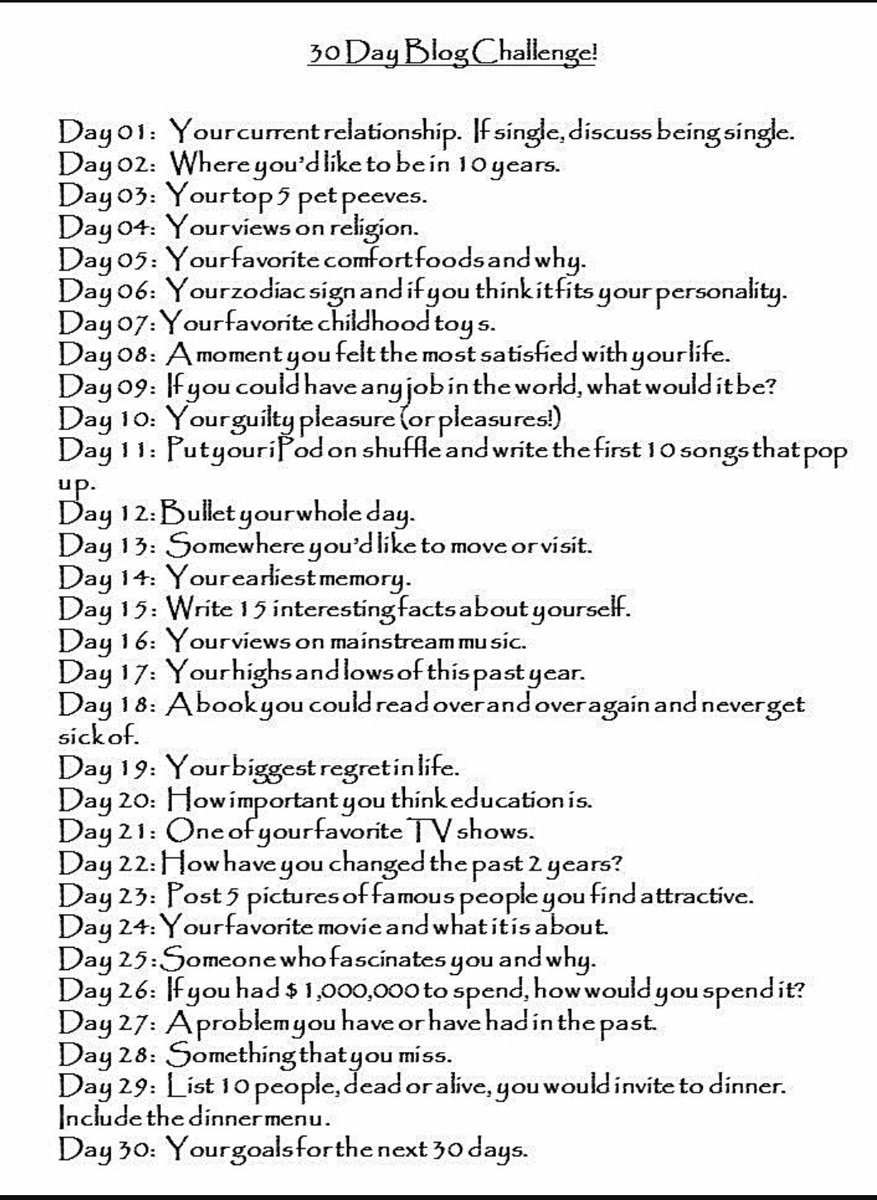 BareFoot_Writer's tweet image. I've been stuck trying to figure out what to post on my blog and now I'm thinking about a 30 day writing challenge.

These are two I found. Anyone else done one that they enjoy?

#amwriting #amblogging #whattowrite #WhatToRead #writerslife