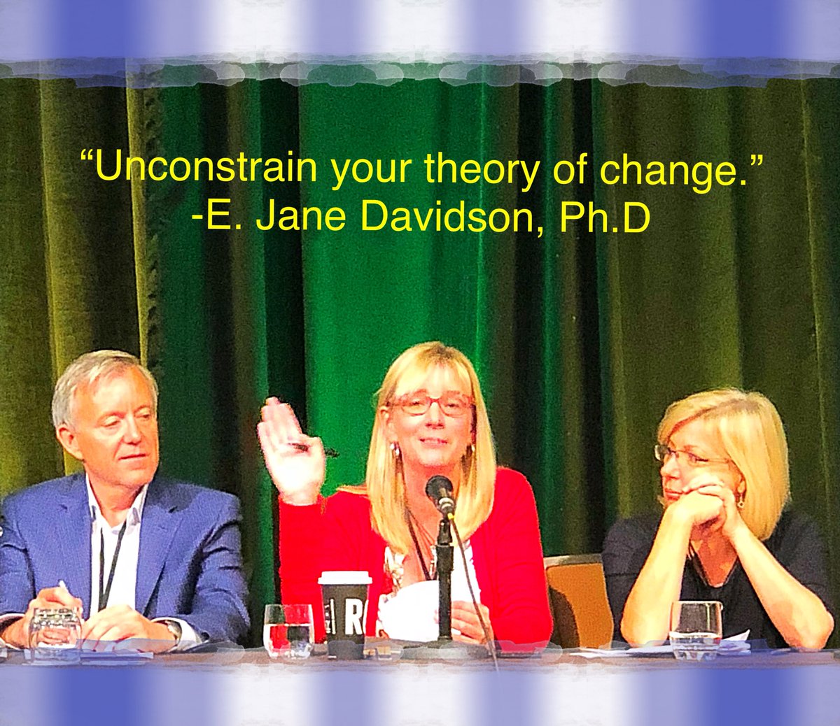 NBPC1's tweet photo. @ejanedavidson at @CES_SCE_c2018 #CES #EvalC2018 on being multigenerational, creative, flexible and effective on sustainable evaluation and policy efforts! #UnconstrainYourTOC #evaluation https://t.co/YmlfHyZz2T