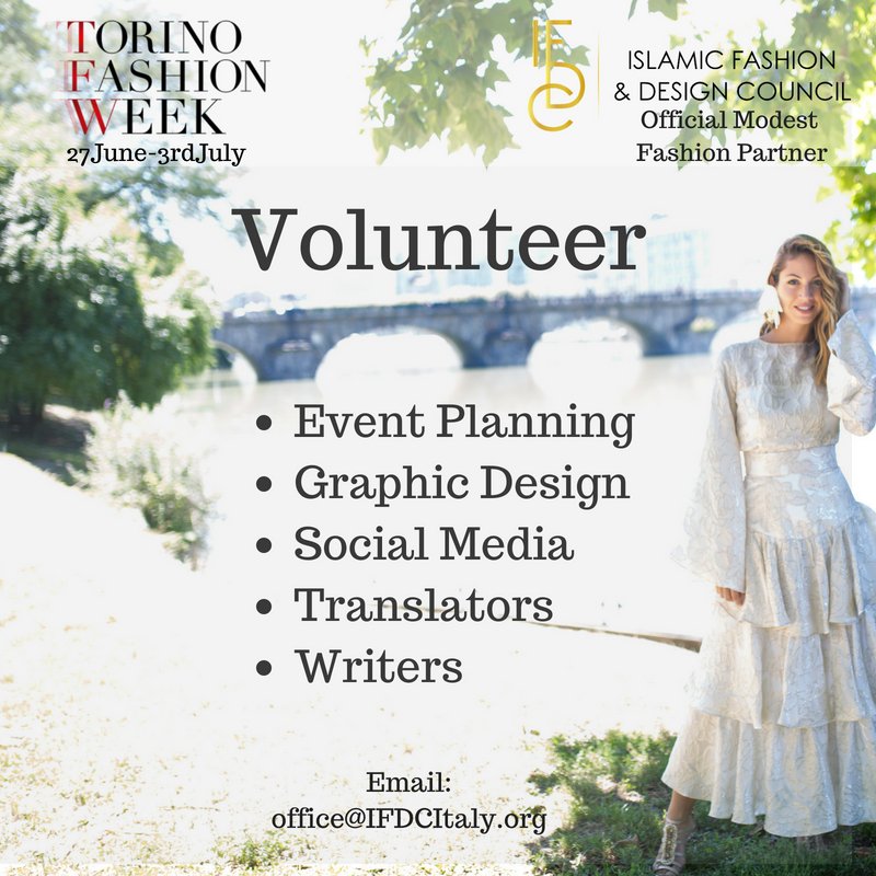 ModestLifeSt's tweet image. Join us at #TFW18 and be a core part of the #ModestRevolution. We are looking for #socialmedia, #graphicdesign, event planning, writing and translation volunteers.

Contact the IFDC office in Italy with your application: office@ifdcitaly.org. We look forward to hearing from you.