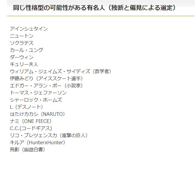 レン Intp 独創的に問題を解決する人 T Co Qnxm7cvhu6 辛口性格診断16 性格診断セブン なにこれめっちゃ褒められてるのでは T Co Bktdvkbwjb Twitter