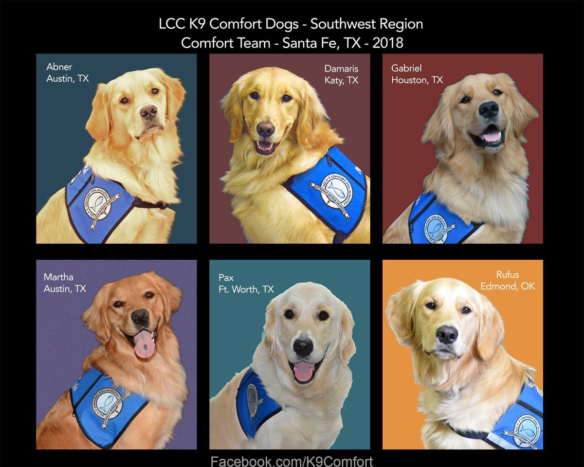 The @LCCharities @K9ComfortDogs who are currently at #SantaFeHighSchool to greet students returning to class today. 

Our prayers remain with everyone impacted.

📷- @LCCK9Pax and @LCCK9Phoebe 

#TuesdayThoughts #SantaFeStrong #SanteFe #dogsoftwitter