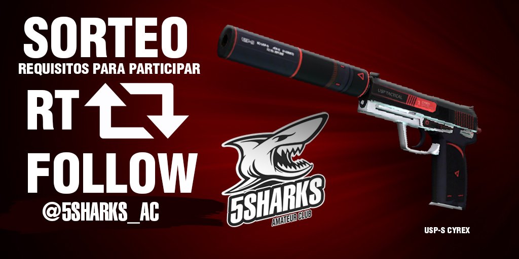 SoyBrianYT's tweet photo. NEW #GIVEAWAY!! ENDS ON 2 WEEKS. 
🔥🔥USP CYREX🔥🔥 
STEPS :                    
-FOLLOW @5SHARKS_AC  
-RT THIS TWEET                
-TAG 1 FRIEND   
Good luck! 🍀 https://t.co/r09kQxnog6