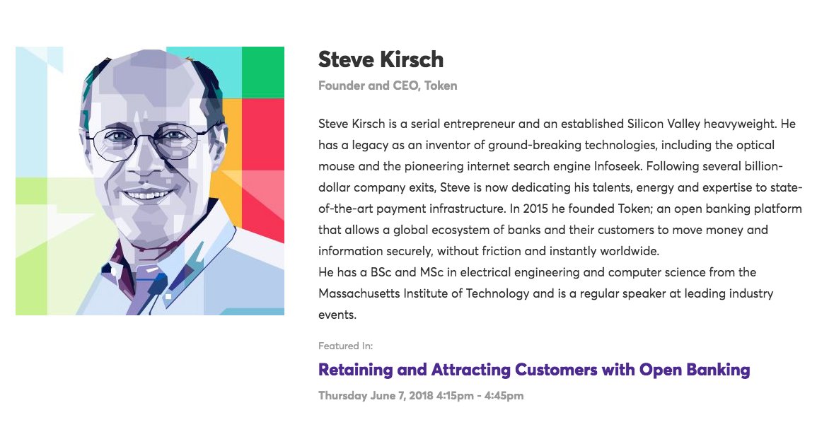 Attending <a href="/AmerBanker/">American Banker</a> Digital Banking 2018 in Austin next week? Join Founder and CEO, <a href="/stkirsch/">Steve Kirsch</a>, on June 7th from 4:15-4:45pm to hear about how #openbanking will attract and retain customers. Contact Hilary Grant-Valdez (hil@token.io) to schedule time with Steve June 6th or 7th.