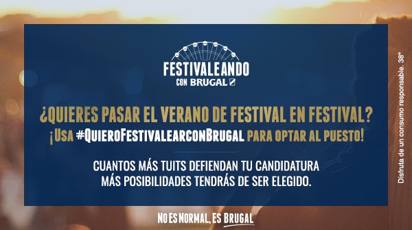 ¿Tienes un amigo al que le flipan los festivales? ¿Eres tú el candidato perfecto? Usa #QuieroFestivalearconBrugal para enseñarnos tu experiencia festivaleando y puede que este verano cobres por ello. ¡Vamos!