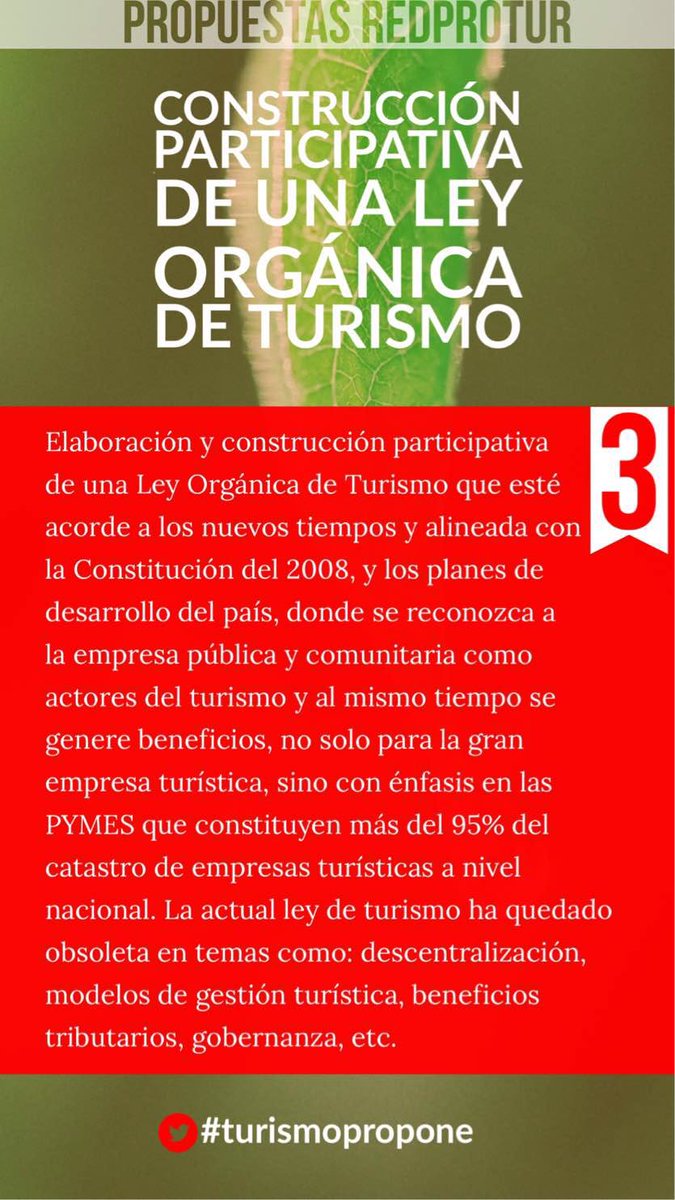 📌3️⃣ Elaboración y construcción participativa de una Ley Orgánica de Turismo📌

#RedProTurPropone