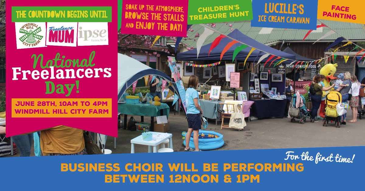 National Freelancers Day <a href="/windcityfarm/">Windmill Hill City Farm</a> is going to be fab! 

All are welcome, even if you aren't a #freelancer, come along and enjoy the market, live music🎶 from @BusinessChoir, face painting, children's treasure hunt, and <a href="/LucillesCaravan/">Lucille's</a> ice-cream🍦

Come have fun at the farm!