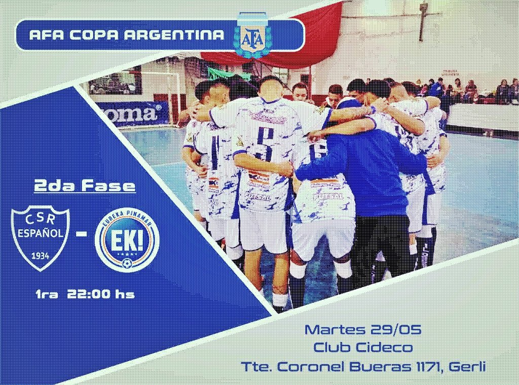 Hoy es día de #Copa 🏆

⚽ #CentroEspañol vs. #Eureka 
⏲️ 22hs.
🏟️ <a href="/CIDECOFutsal/">CI DE CO Futsal</a>