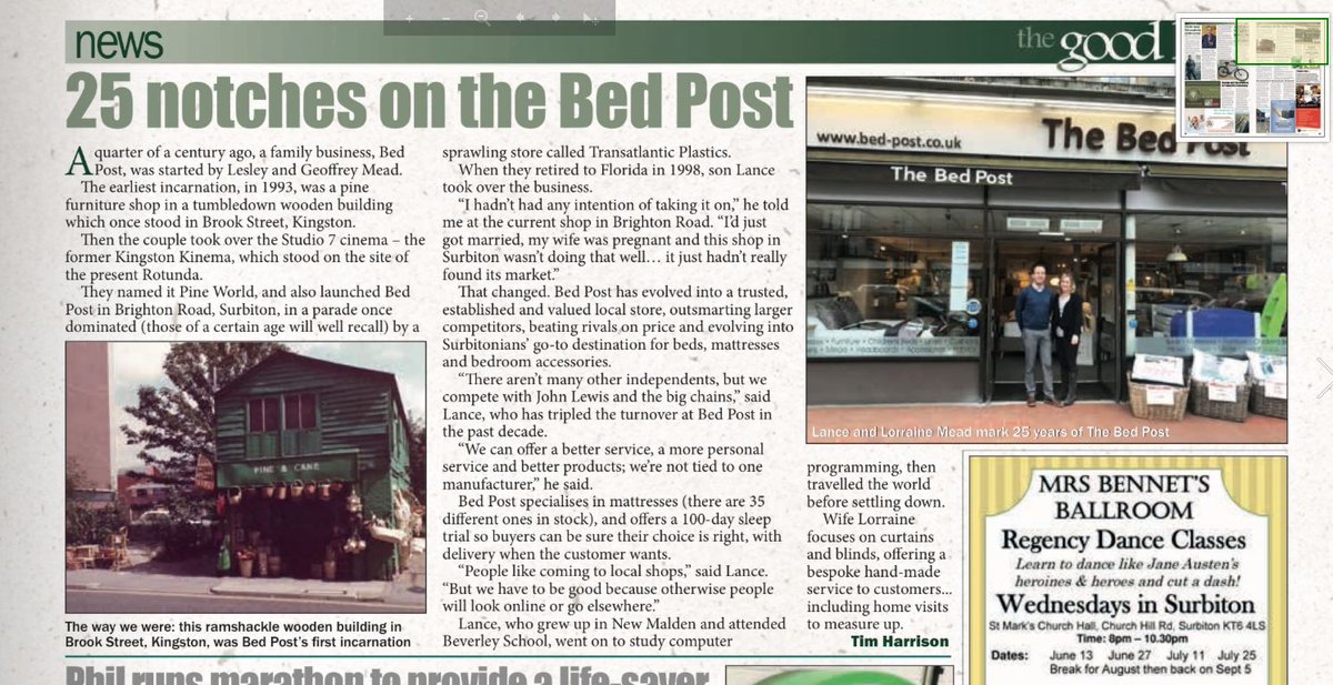 bedpostsurbiton's tweet photo. Great article in the latest edition of The Good Life newspaper on  @bedpostsurbiton 

https://t.co/OmHTEvcED8 https://t.co/BCMiyTHA1b