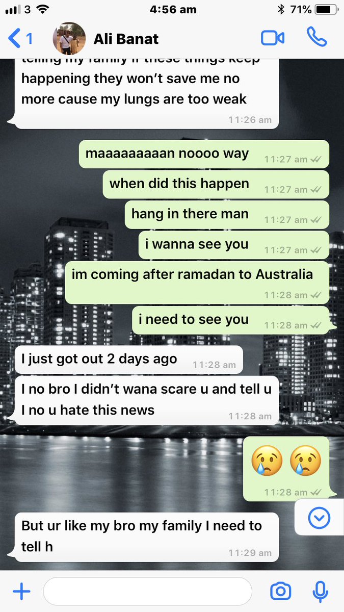 Naz_izi's tweet photo. Im absolutely devastated 😢

Only a couple days ago I got this, he then called me &amp; I said I would call him back in 30mins &amp; I never did.. 😢

We get so busy we think we here forever! 

Brother Ali Banat 

May Allāh grant him Jannat-Ul Firdaus and forgive all of his sins! https://t.co/h6QcU2w7Cm