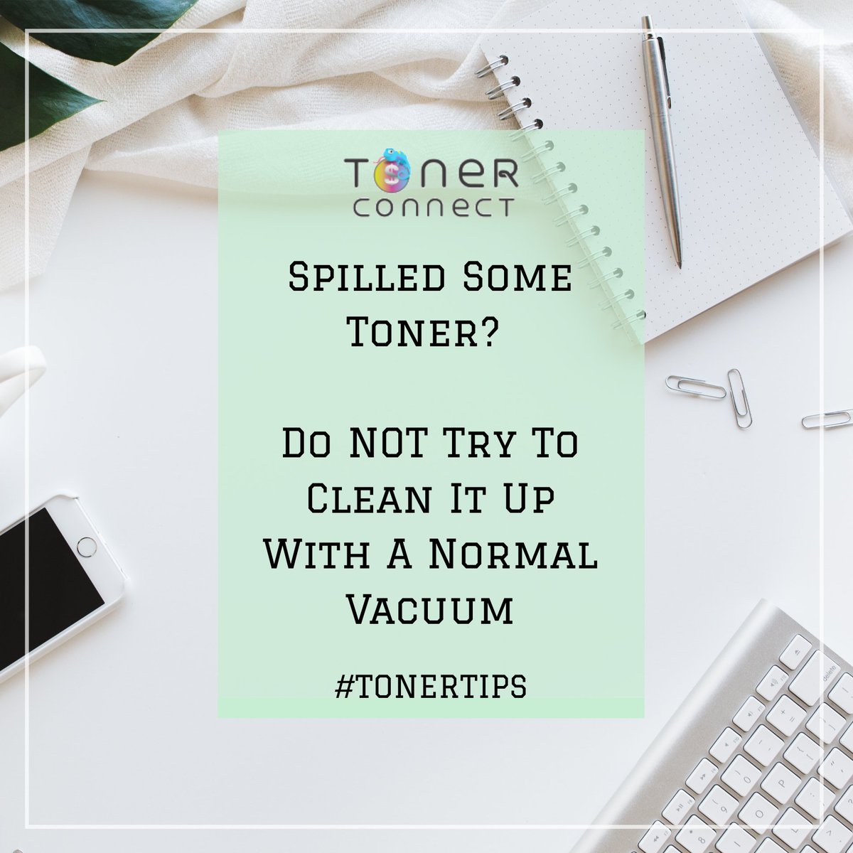 tonerconnect's tweet image. A normal vacuum may not be equipped to picking up small particles. The toner might also become airborne and spread. #TonerTips #printertoner #printingfail #TonerConnect