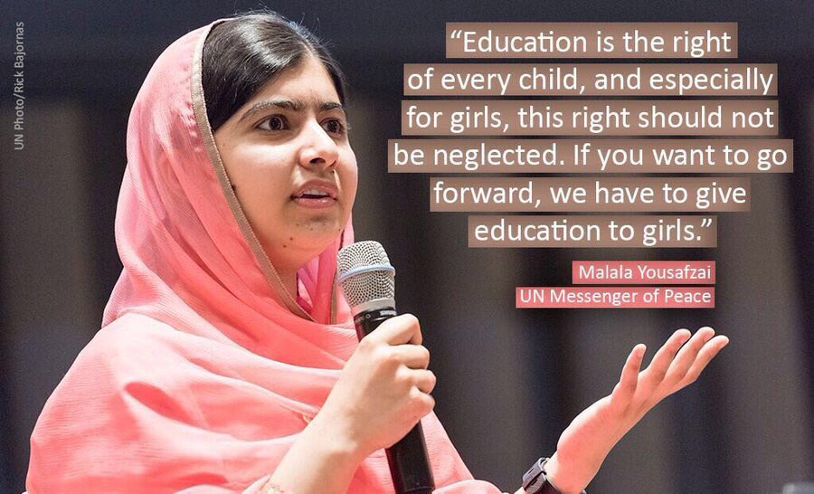 One child, one teacher, one book, one pen can change the world. - @Malala UN Messenger of Peace