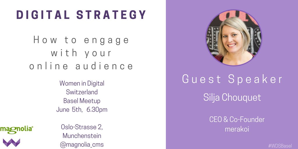 wdswitzerland's tweet photo. Book your calendar and join us in #Basel, next week at @magnolia_cms. Topic: How to Engage with your Online Audience with our digital analytics expert @SiljaChouquet https://t.co/XaCdN9xlXz #4142Munchenstein #strategy https://t.co/F0Rwabwwk3