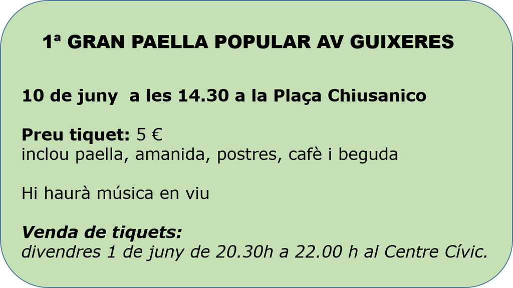 avguixeres's tweet photo. 1ª Paella Popular de Les Guixeres https://t.co/NgchU62gCu https://t.co/ZG4KqRDH4l